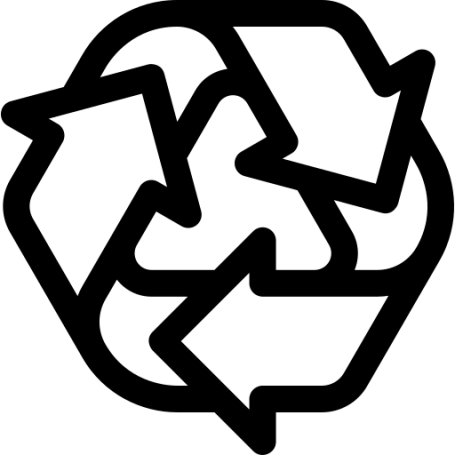 Recycling - Ginflaschen Symbol für Recycling mit drei sich wiederholenden Pfeilen.