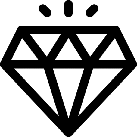 Diamant - Hochwertige Materialien Schwarzes, stilisiertes Diamantsymbol mit Glanzpunkten oben.